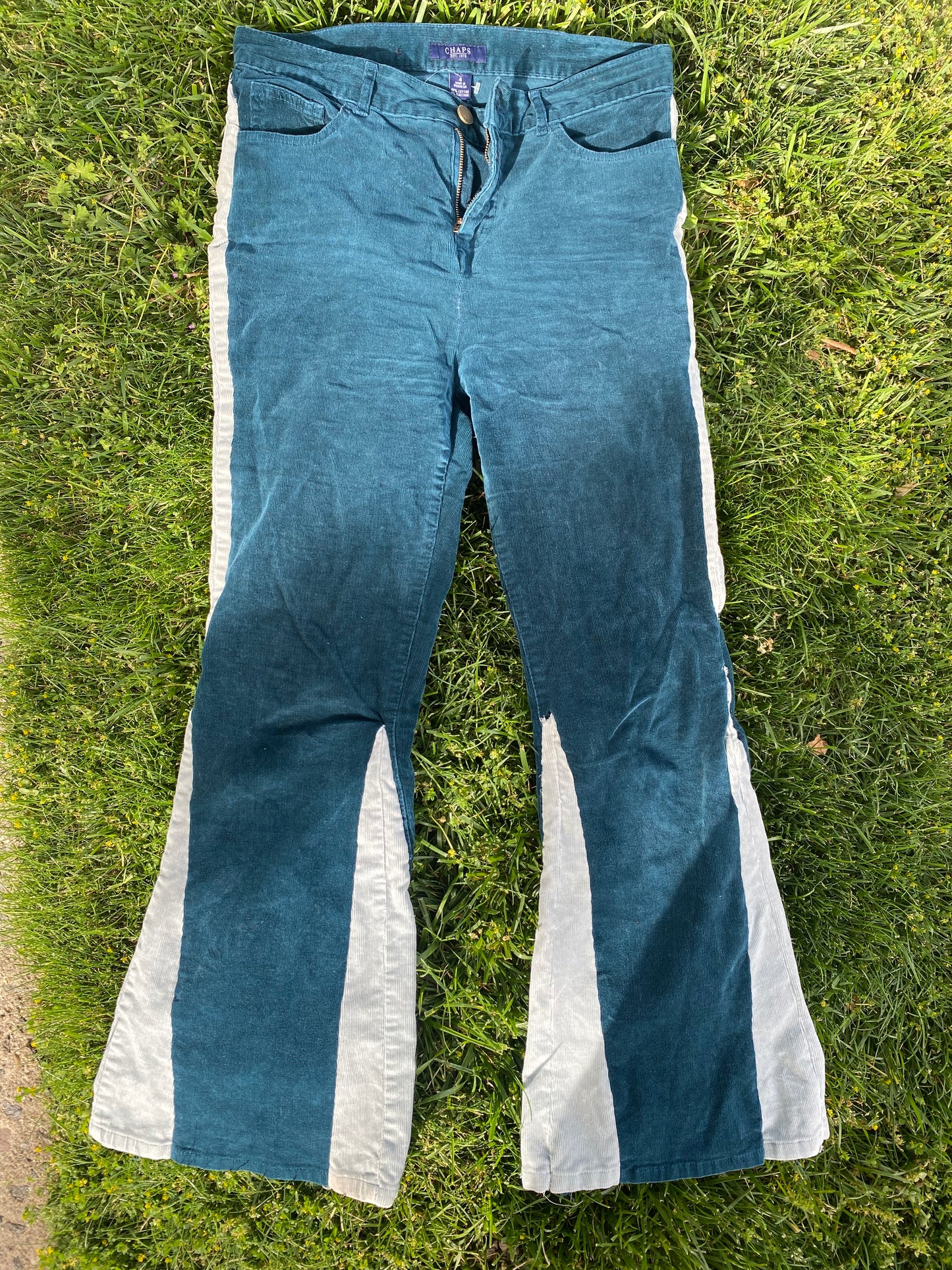 Upcylced Emerald Green and Mint Green Flare Pants