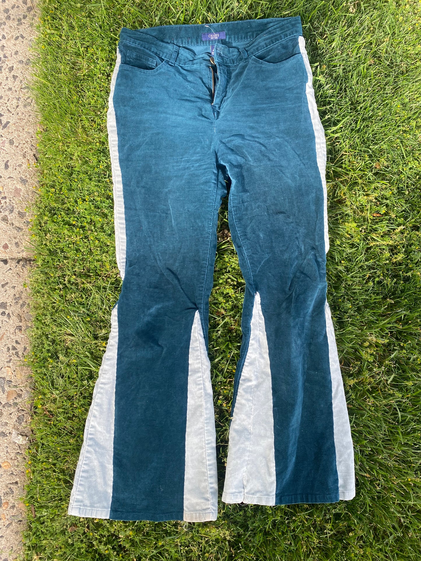 Upcylced Emerald Green and Mint Green Flare Pants