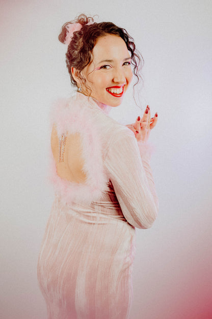 Sweet Heart-Less Pink Velvet Gown – A Show-Stopping Romantic Statement